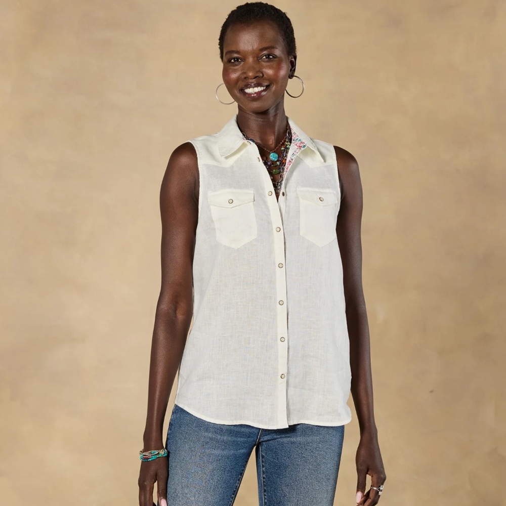 Sundance Willow white sleeveless 100% linen button down top NWT Size XL